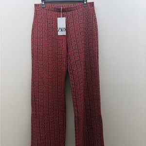 Zara Women's Red and Black Tweed Wide Leg Pants